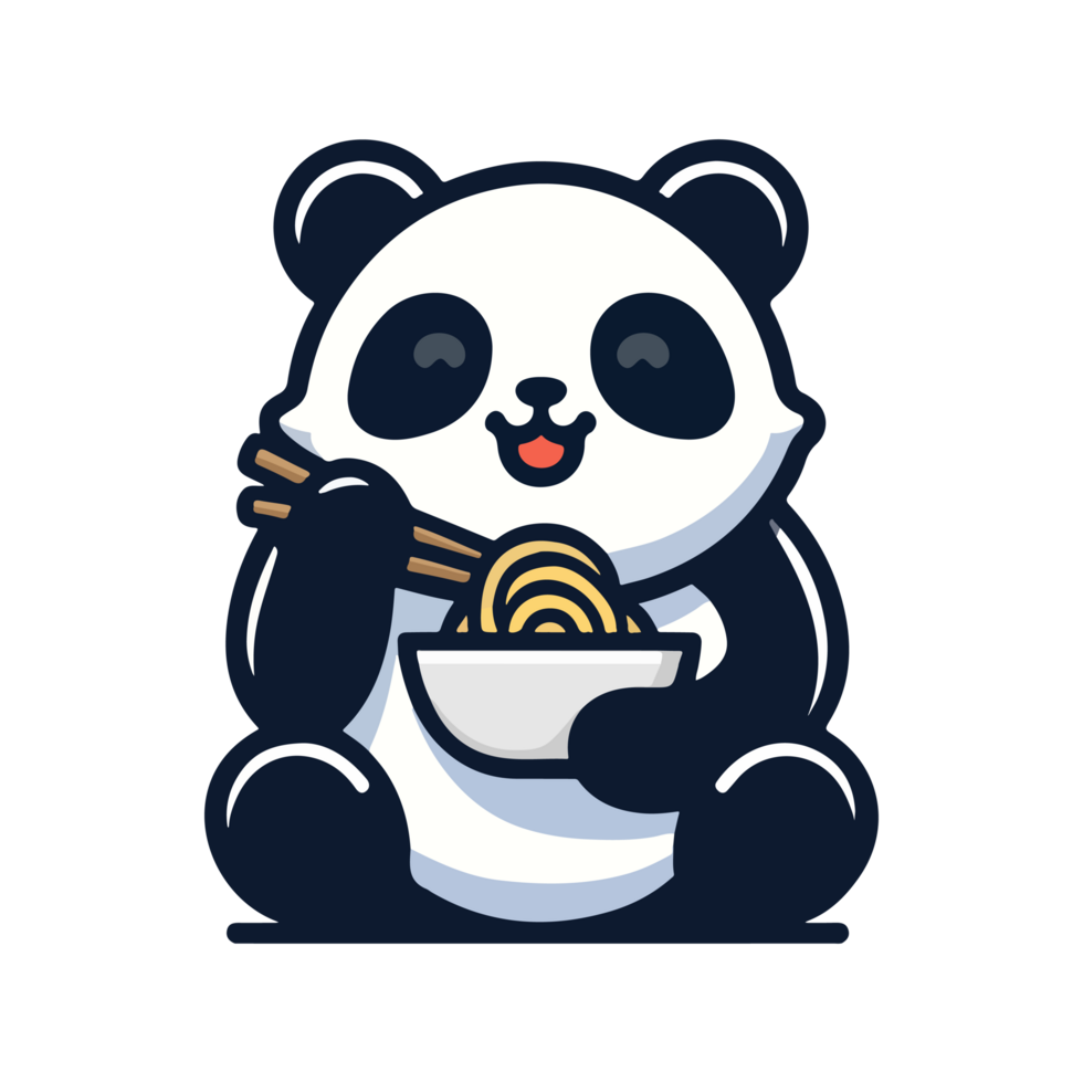 cute panda eating noodle icon character cartoon png