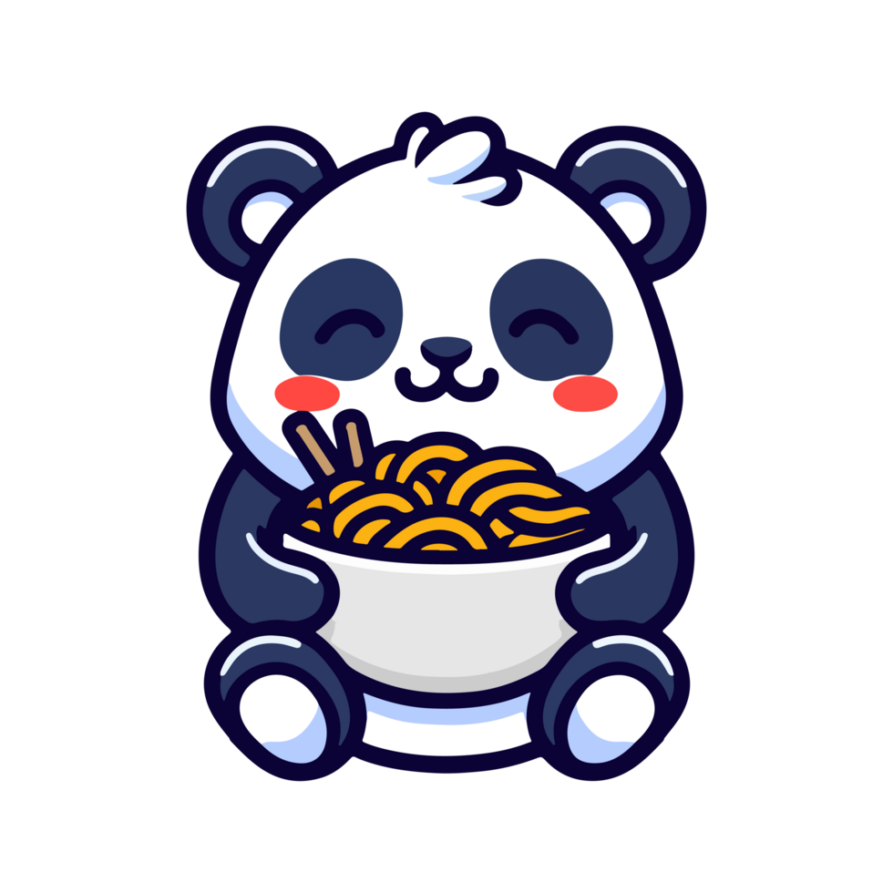 cute panda eating noodle icon character cartoon png