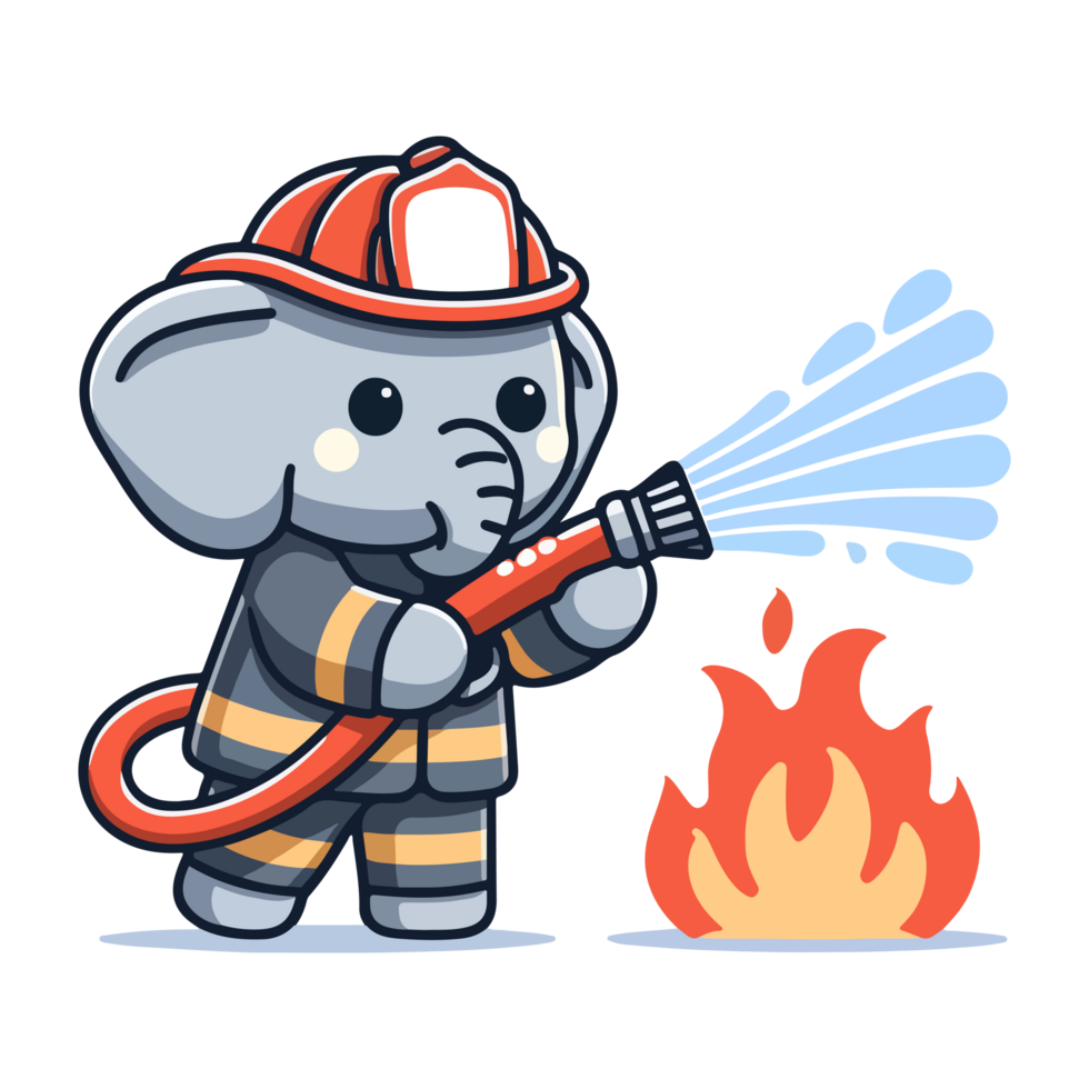 cute elephant firefighter icon character cartoon png