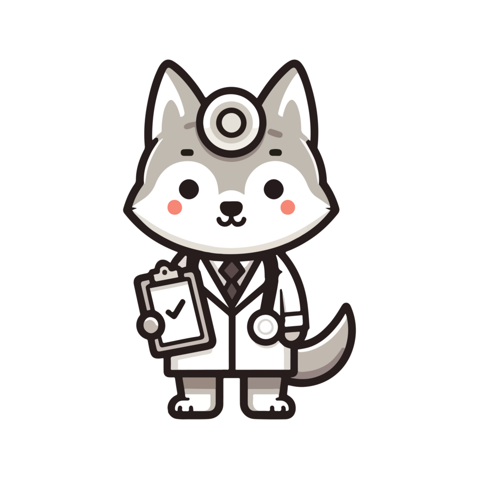 cute wolf doctor icon character cartoon png