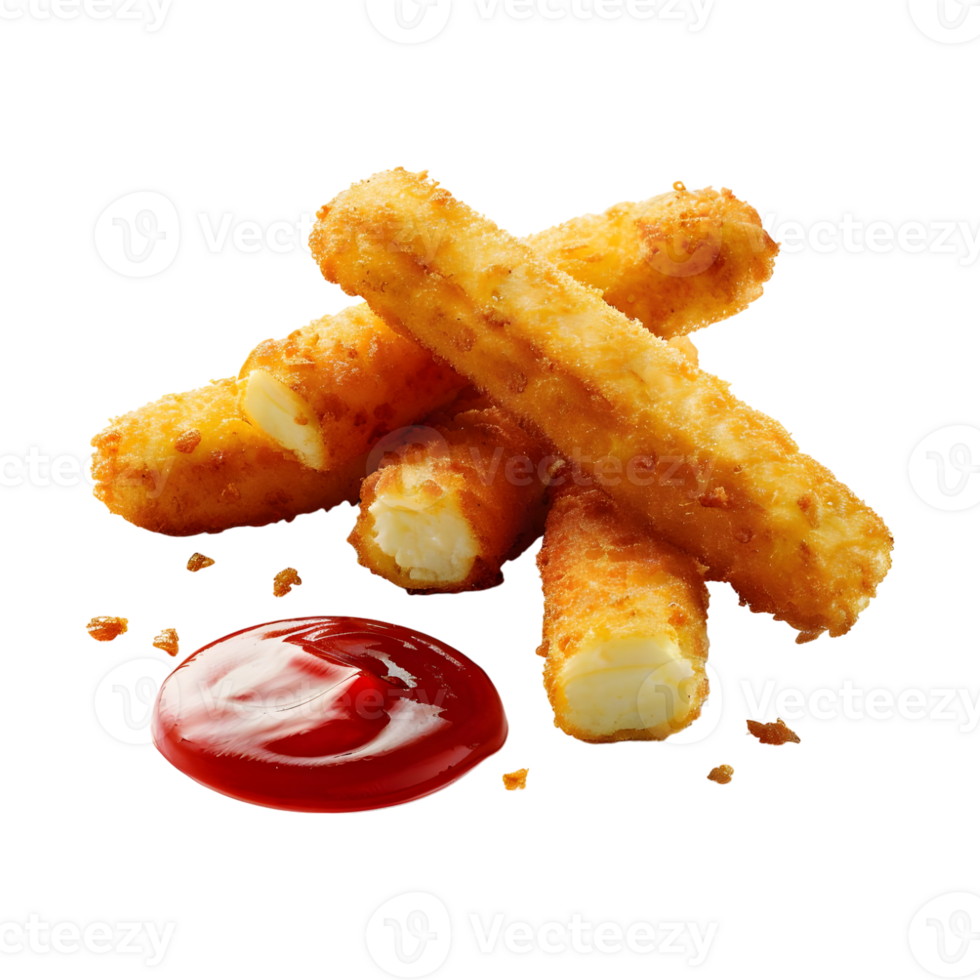 3D Rendering of a Fried cheese sticks with sauce and ketchup Transparent Background png