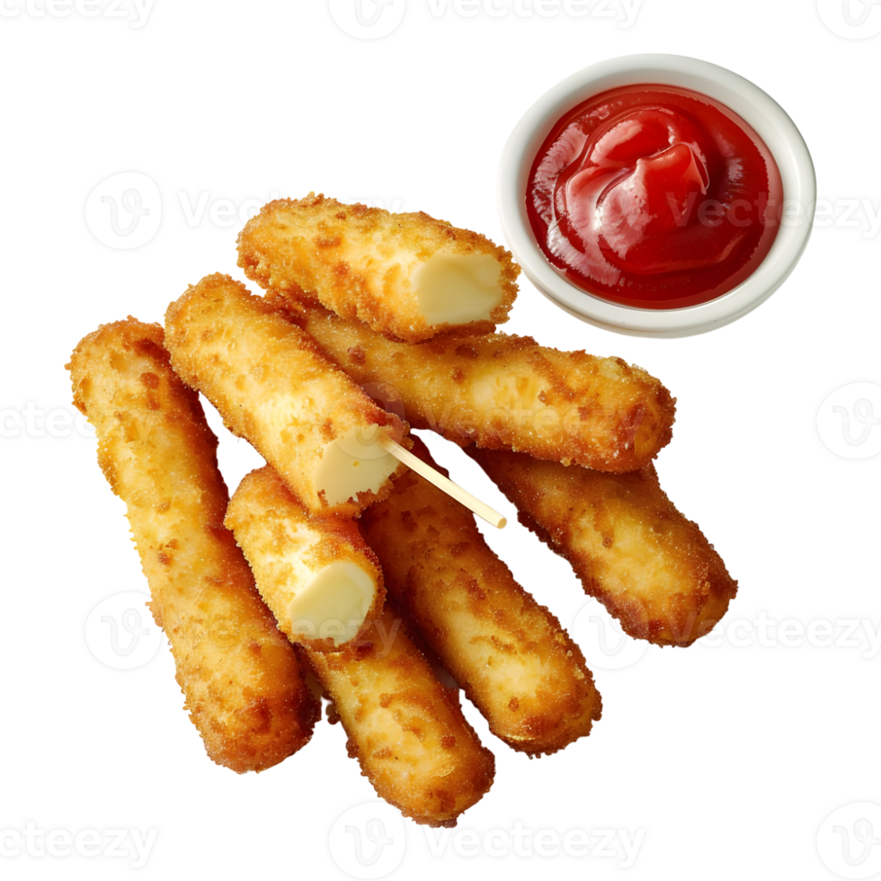 3D Rendering of a Fried cheese sticks with sauce and ketchup Transparent Background png