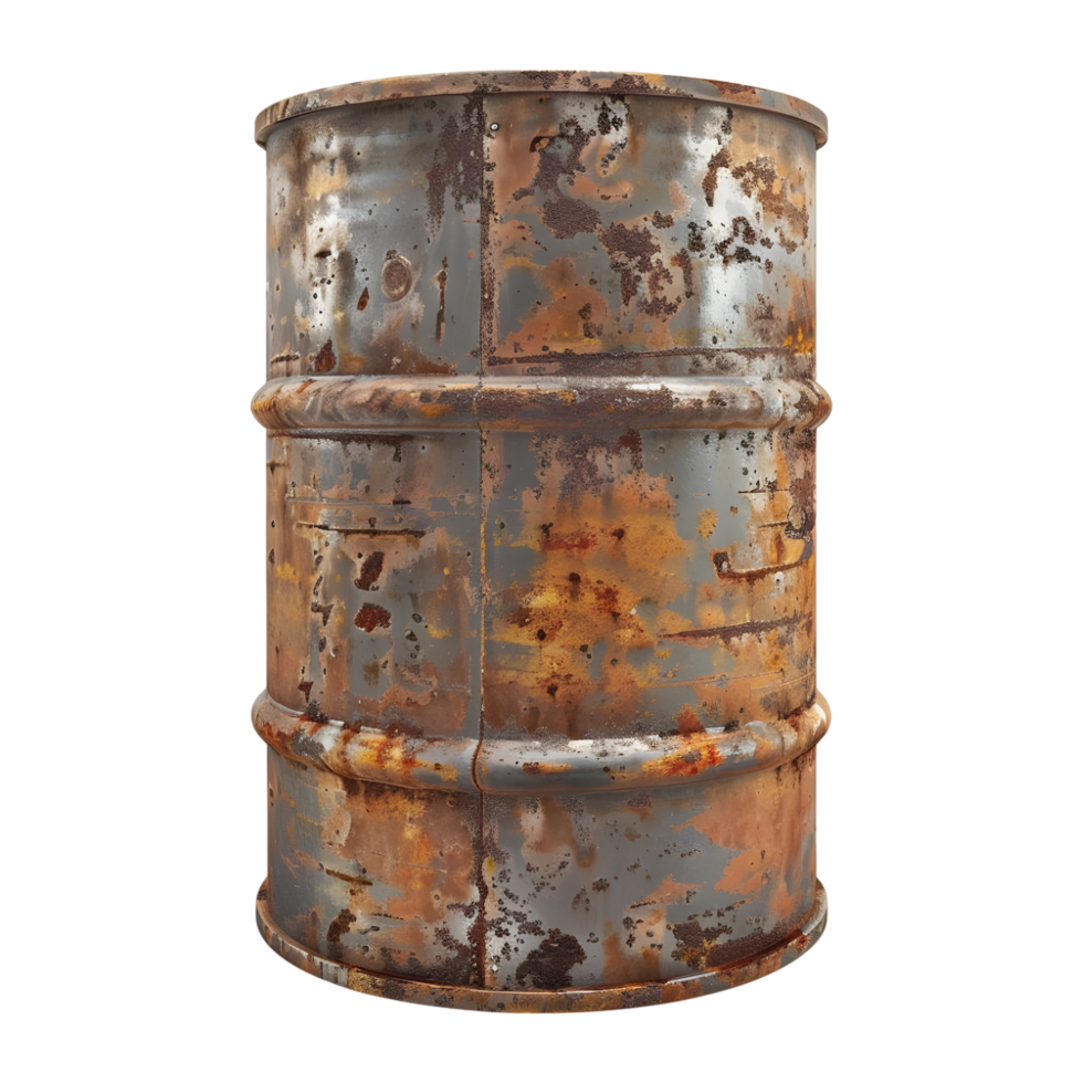 3D Rendering of a Rusted Iron Drum Transparent Background png
