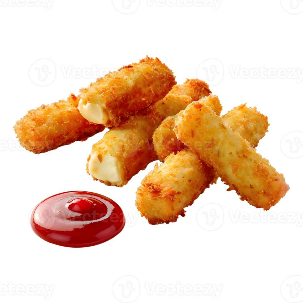 3D Rendering of a Fried cheese sticks with sauce and ketchup Transparent Background png