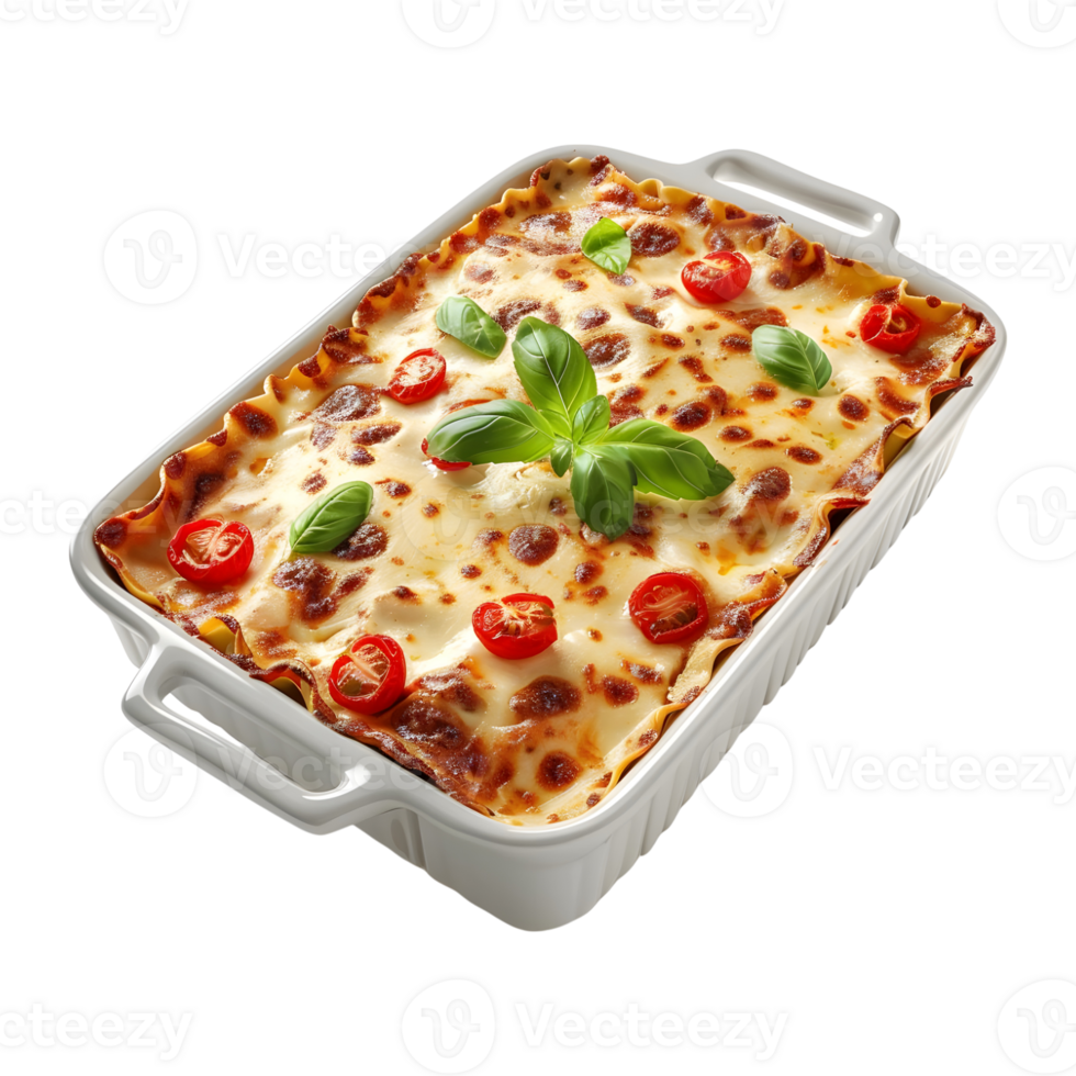 3D Rendering of a Lasagna in baking dish Transparent Background png