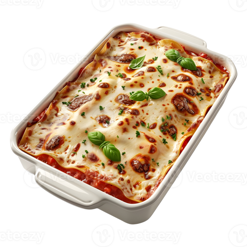 3D Rendering of a Lasagna in baking dish Transparent Background png