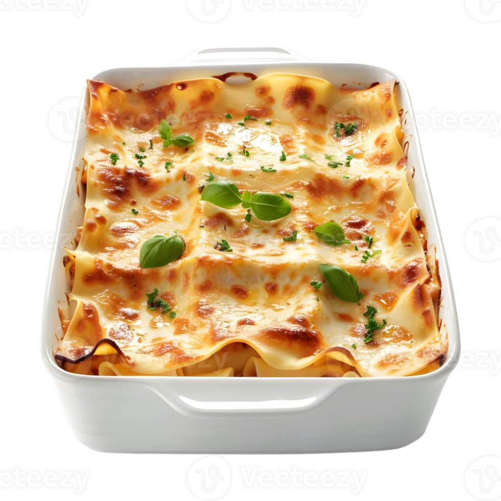 3D Rendering of a Lasagna in baking dish Transparent Background png