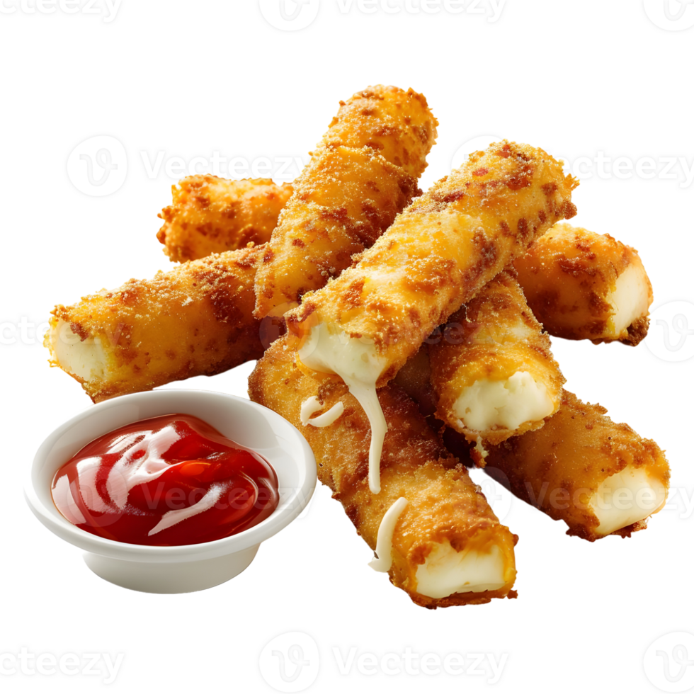3D Rendering of a Fried cheese sticks with sauce and ketchup Transparent Background png