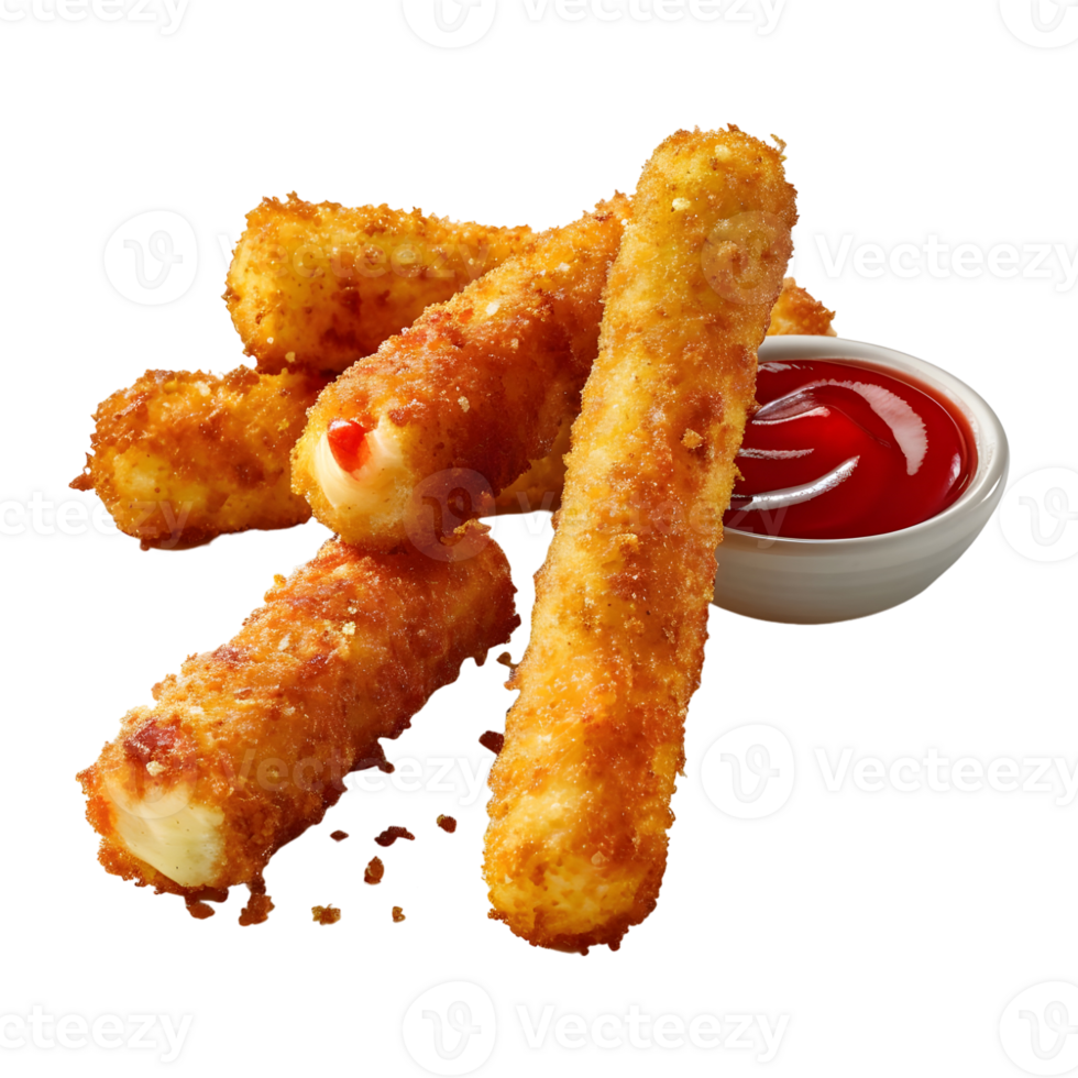 3D Rendering of a Fried cheese sticks with sauce and ketchup Transparent Background png