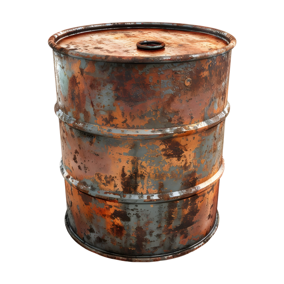 3D Rendering of a Rusted Iron Drum Transparent Background png