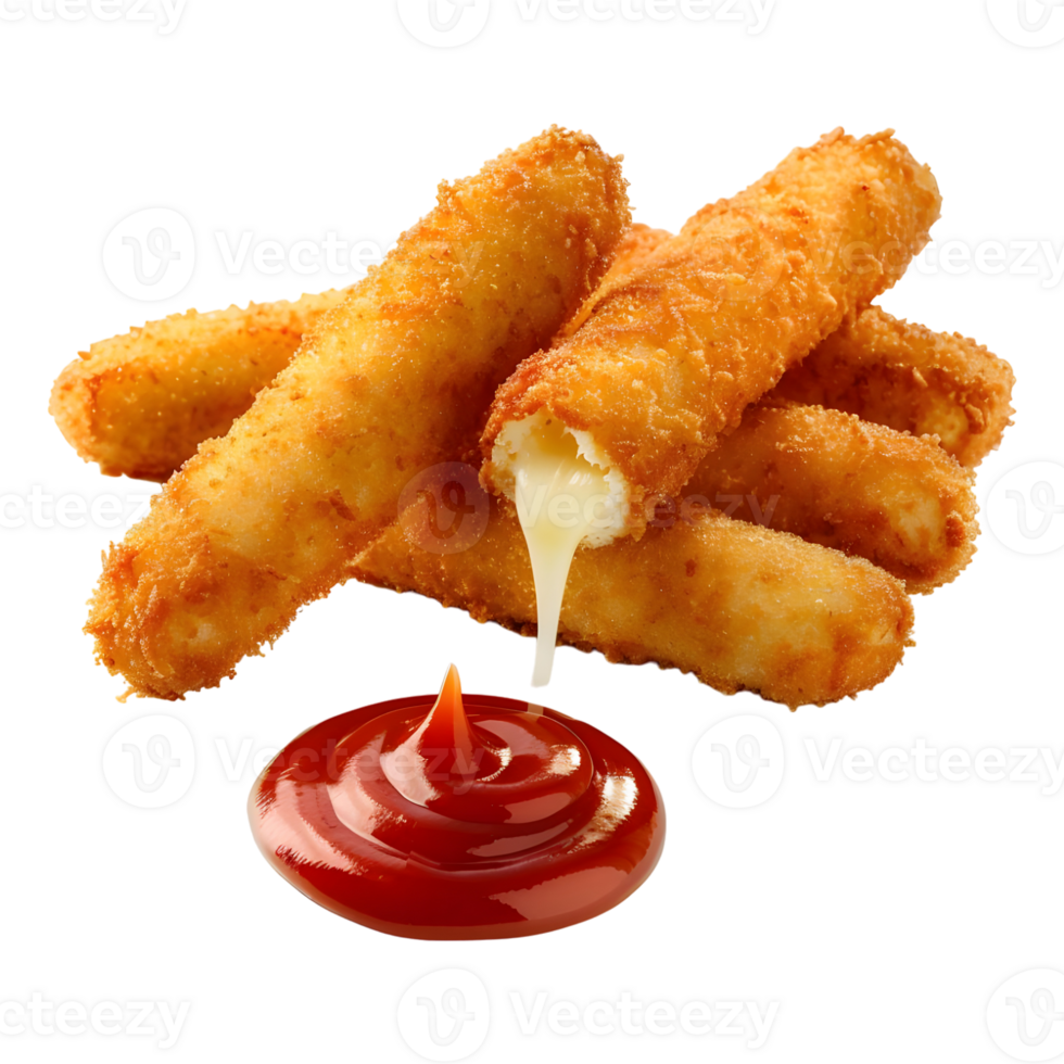 3D Rendering of a Fried cheese sticks with sauce and ketchup Transparent Background png
