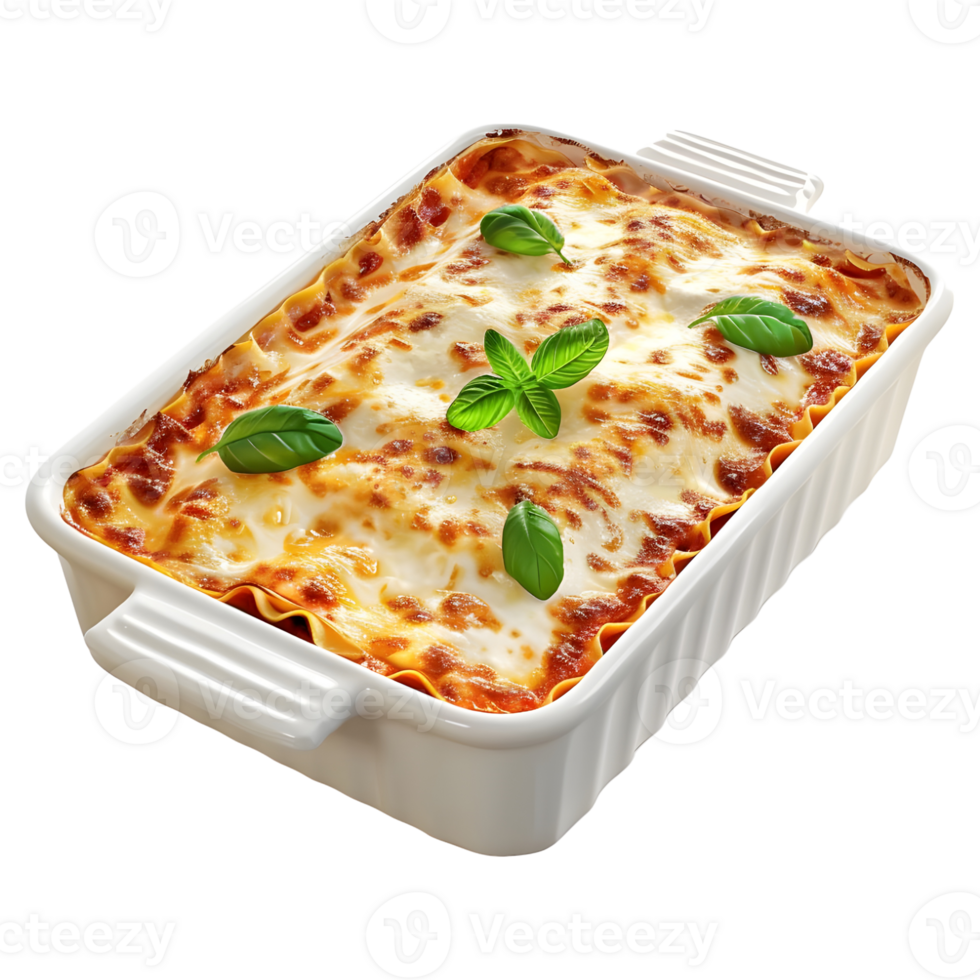 3D Rendering of a Lasagna in baking dish Transparent Background png