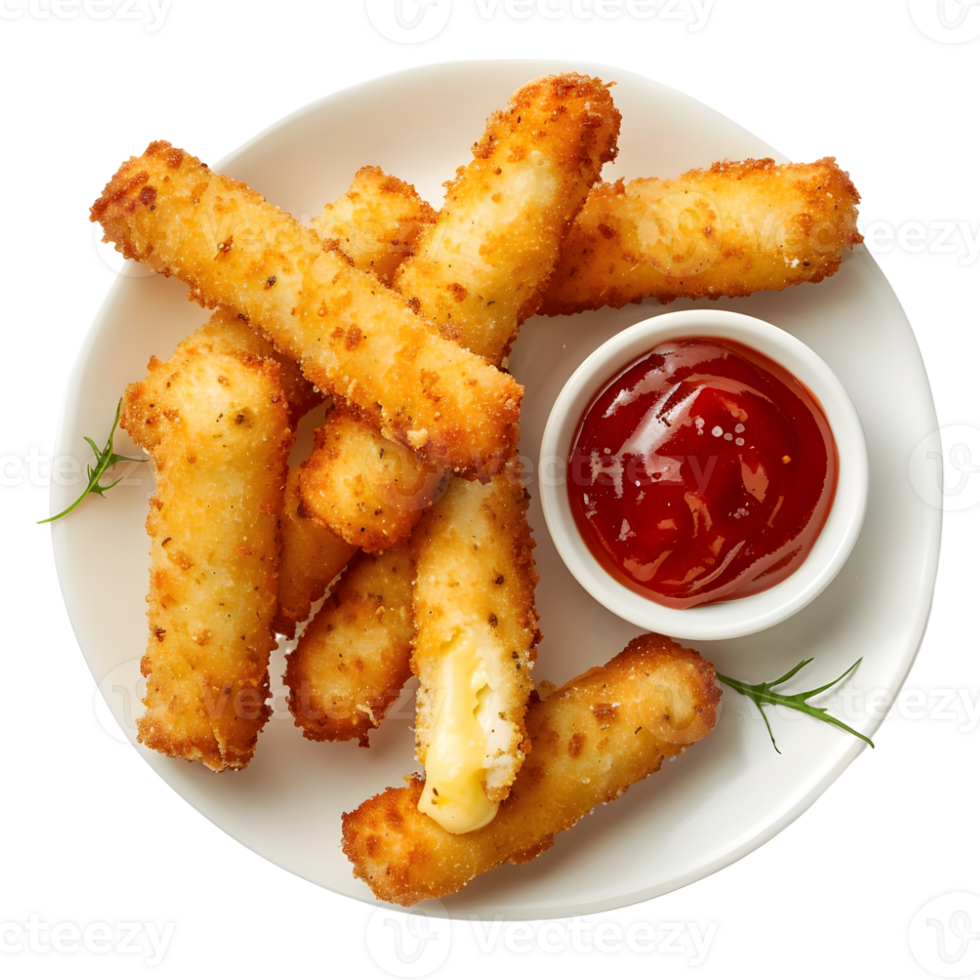 3D Rendering of a Fried cheese sticks with sauce and ketchup Transparent Background png