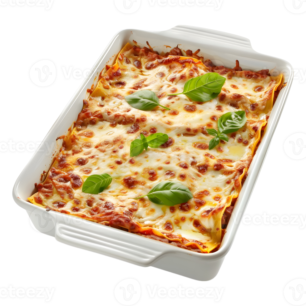 3D Rendering of a Lasagna in baking dish Transparent Background png