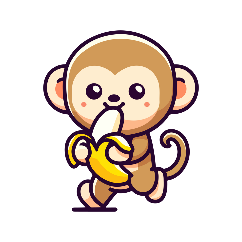 cartoon cute monkey eating banana icon character png