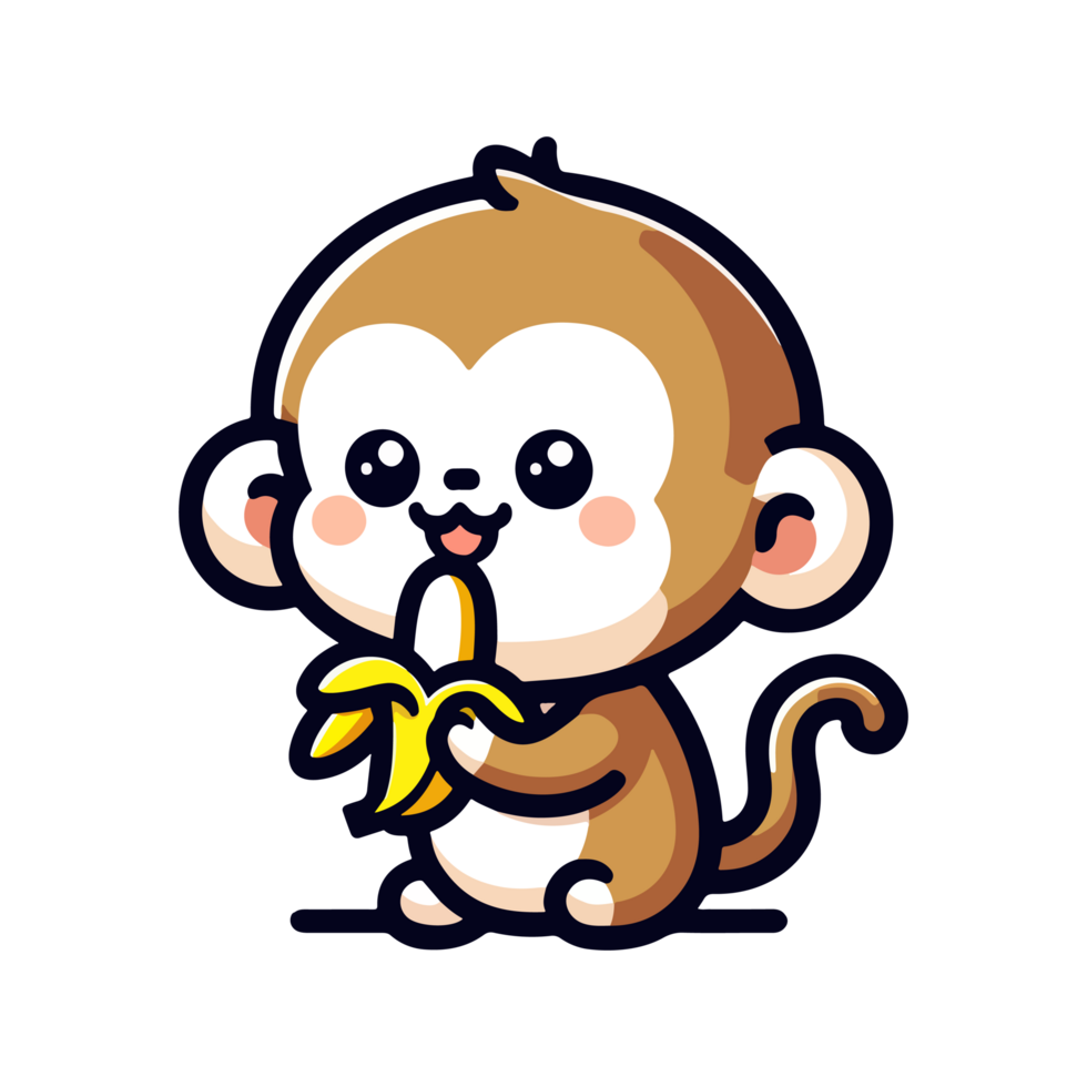 dibujos animados linda mono comiendo plátano icono personaje png