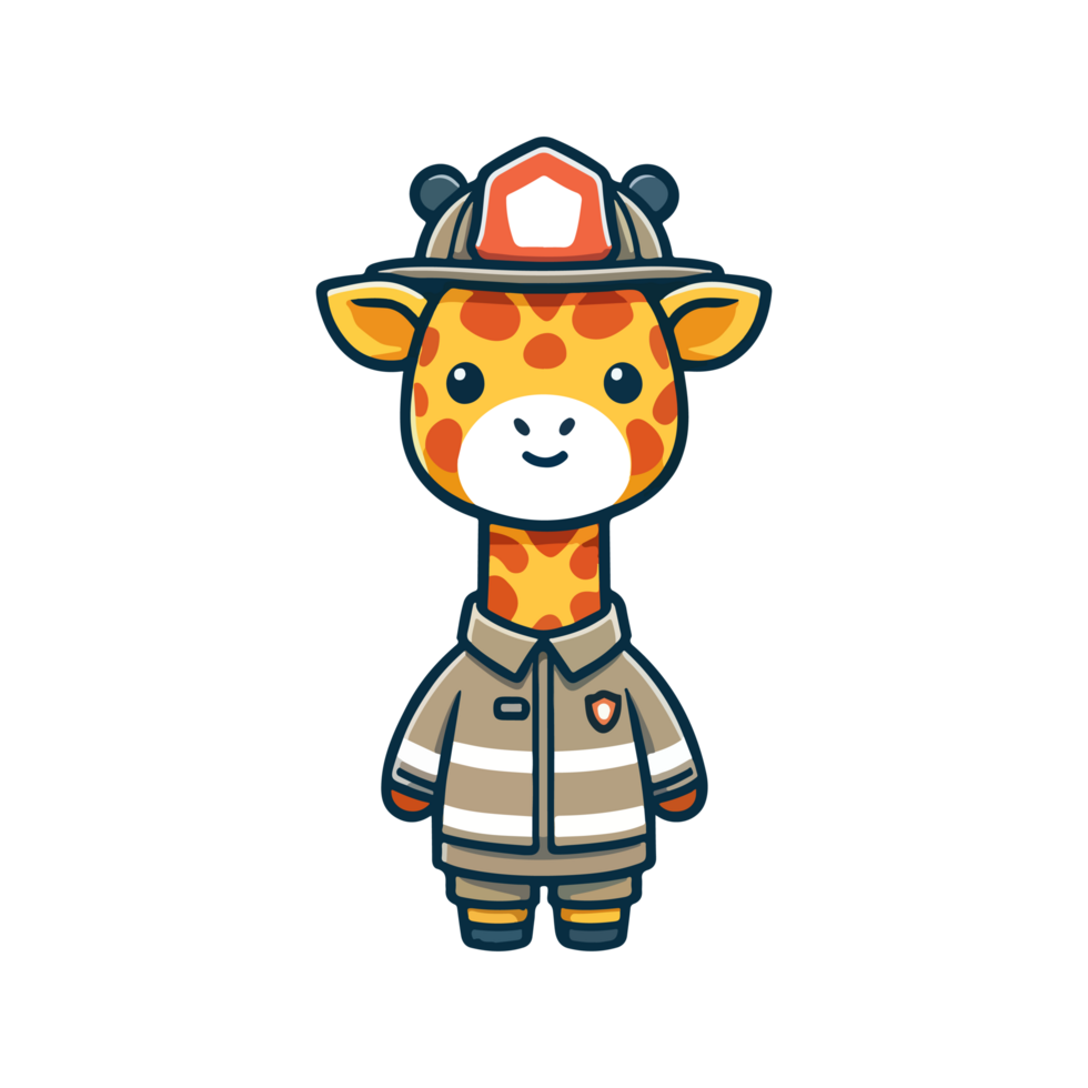 cute giraffe firefighter icon character cartoon png