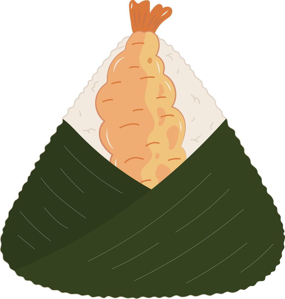Japanese Onigiri Rice Ball and Shrimp Cuisine Illustration Graphic Element Art Card vector