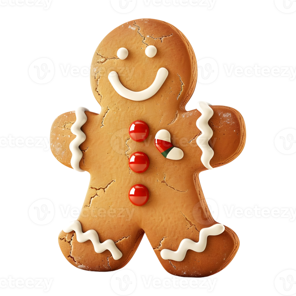 3D Rendering of a Gingerbread Christmas Cookie on Transparent Background png