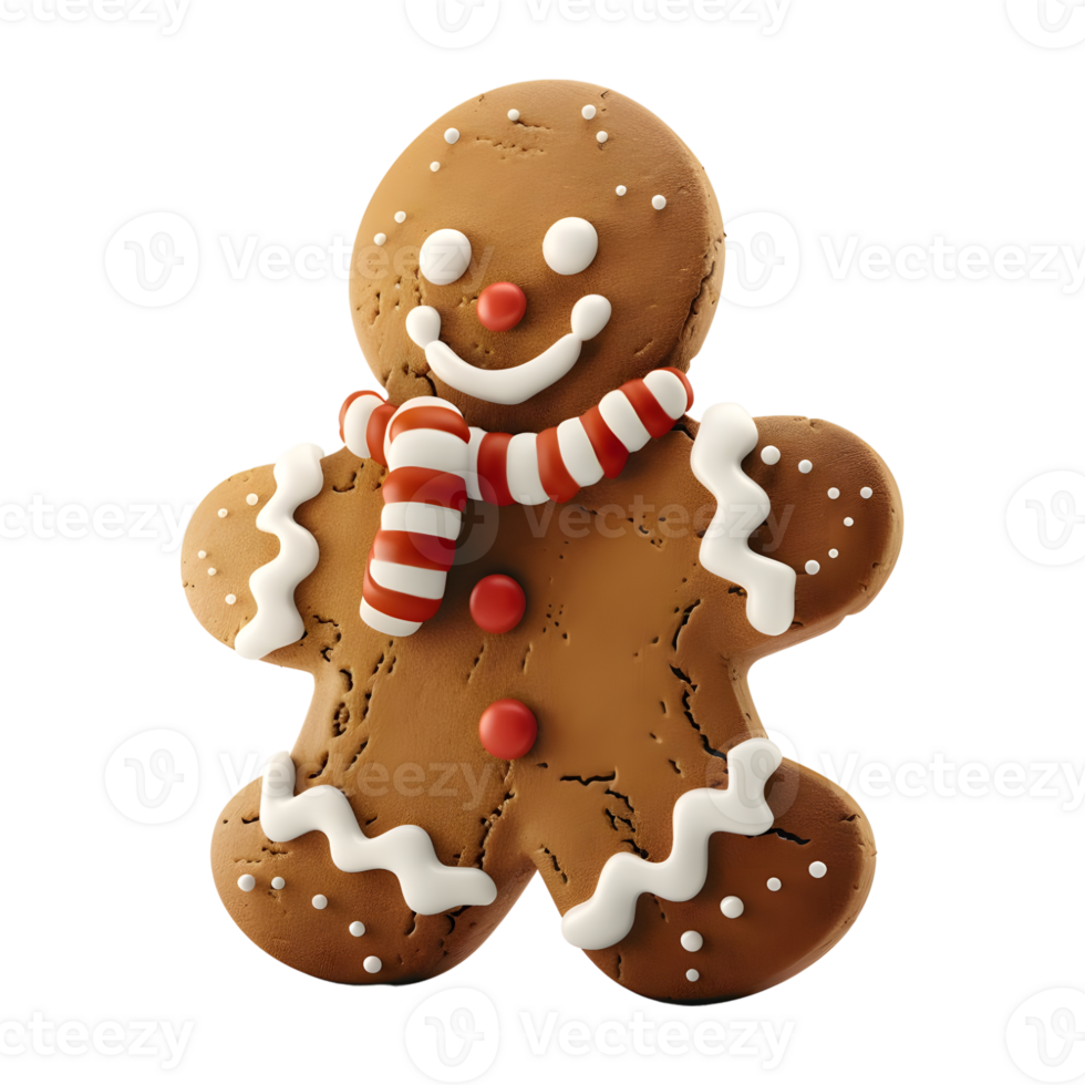 3D Rendering of a Gingerbread Christmas Cookie on Transparent Background png