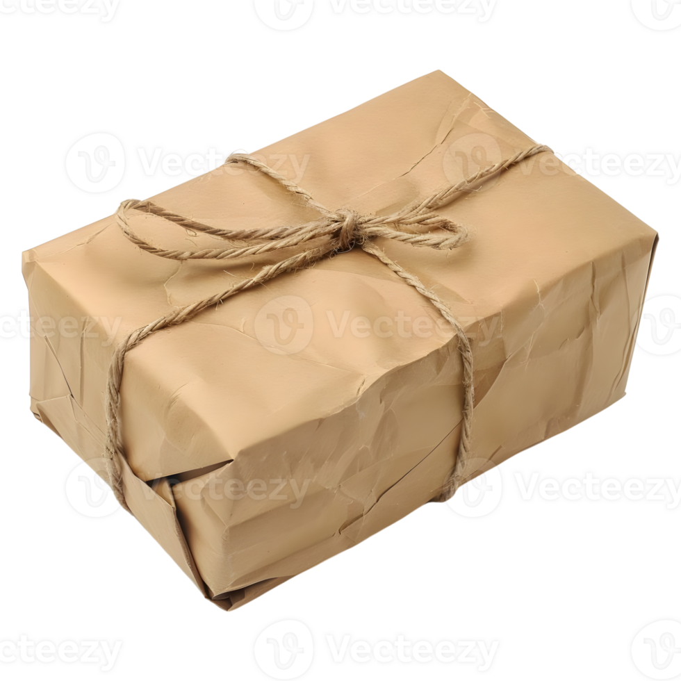 3D Rendering of a Brown Paper Wrapped Gift Box on Transparent Background png