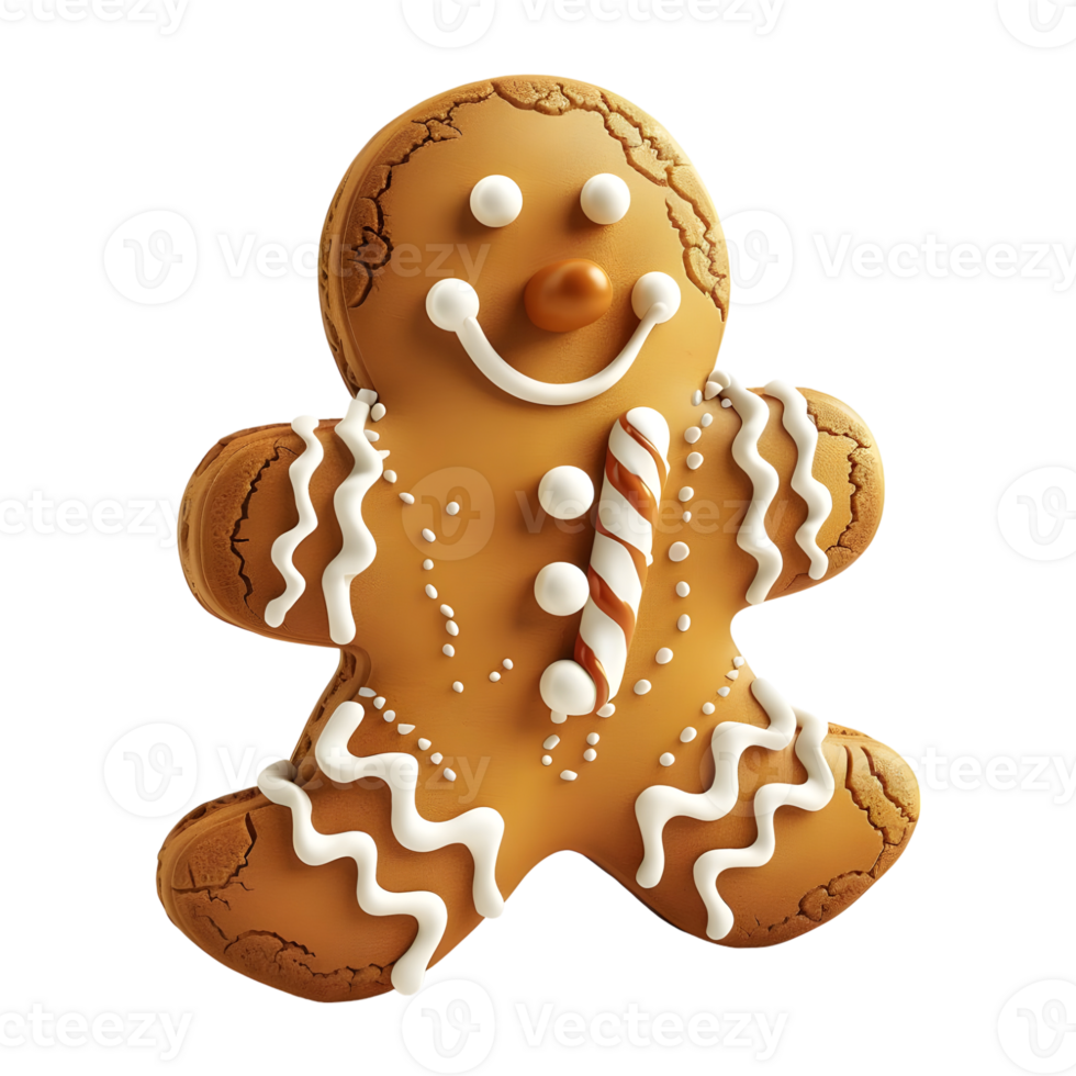 3D Rendering of a Gingerbread Christmas Cookie on Transparent Background png