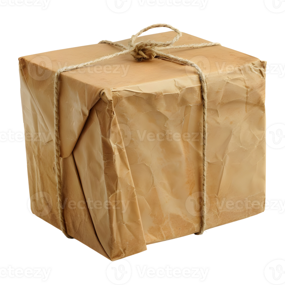 3D Rendering of a Brown Paper Wrapped Gift Box on Transparent Background png