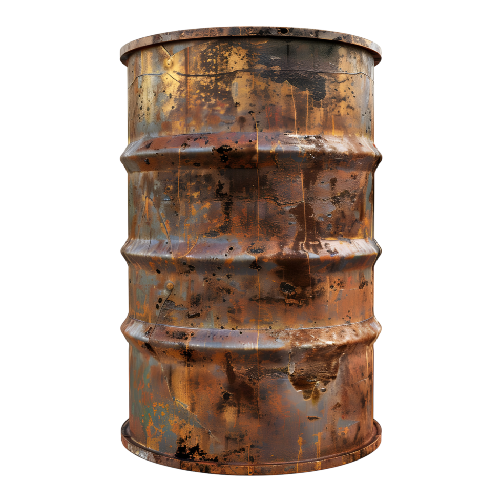 3D Rendering of a Rusted Iron Drum Transparent Background png