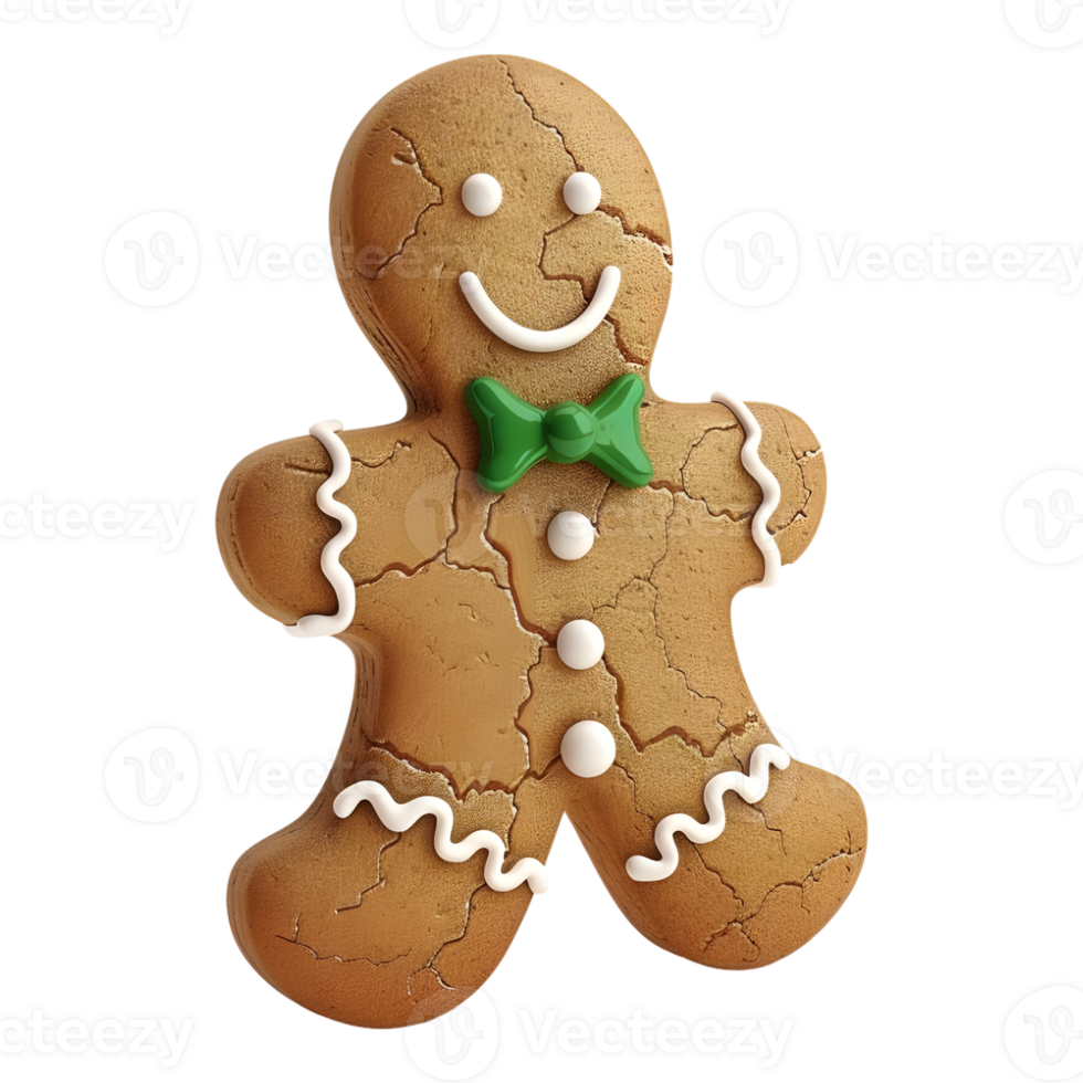 3D Rendering of a Gingerbread Christmas Cookie on Transparent Background png