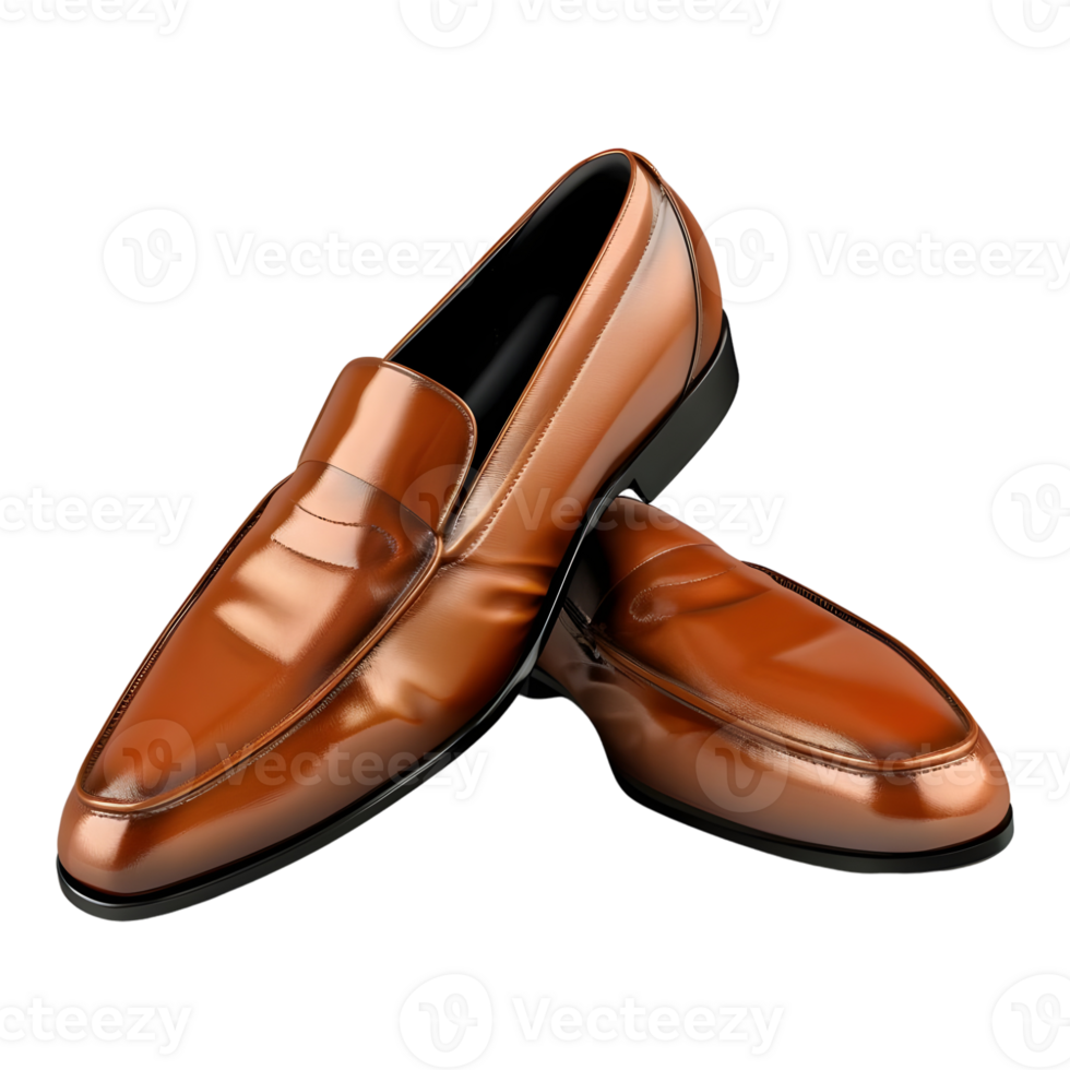 3D Rendering of a Brown Leather Shoes Pair on Transparent Background png