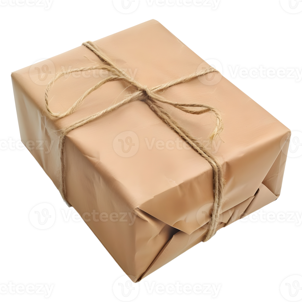 3D Rendering of a Brown Paper Wrapped Gift Box on Transparent Background png