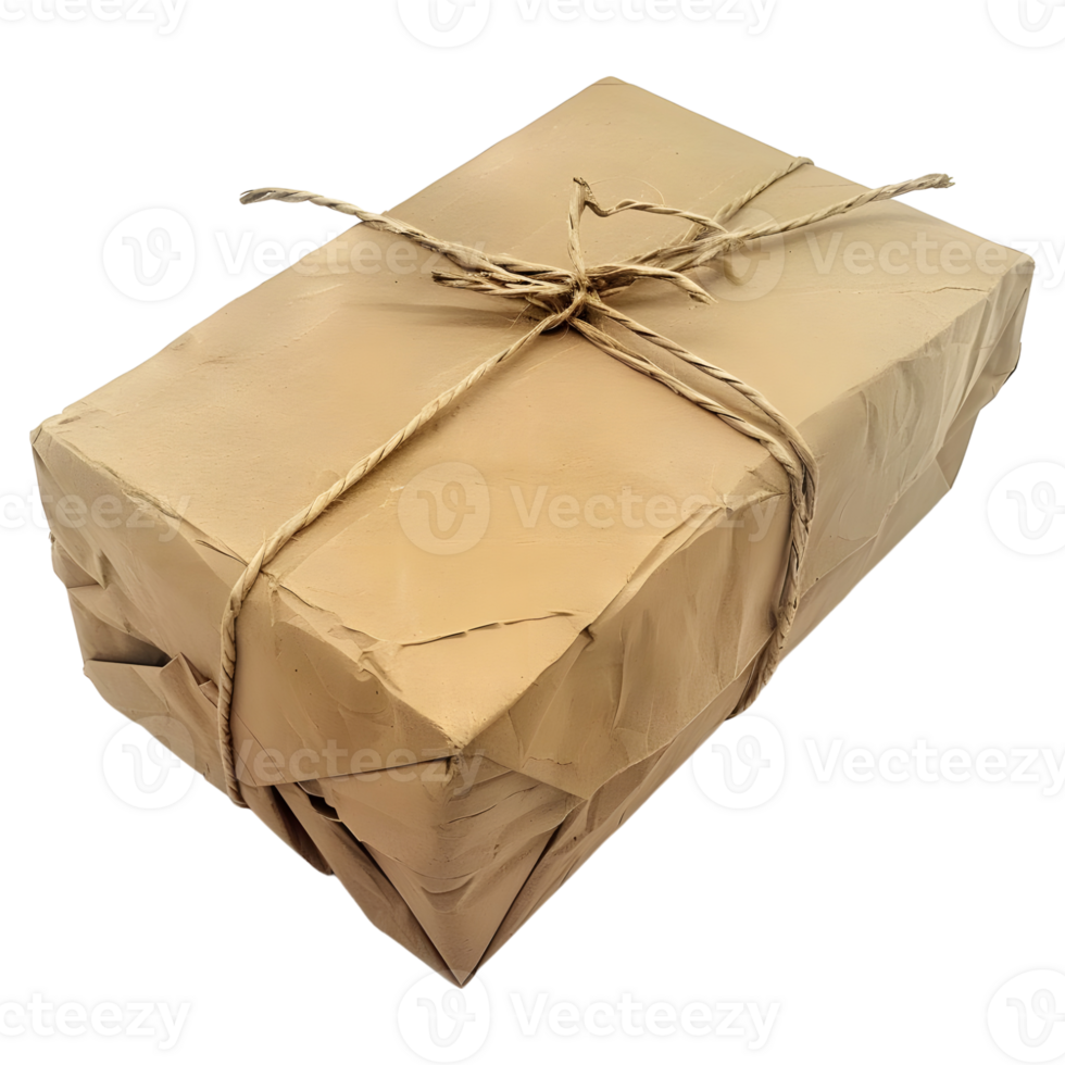 3D Rendering of a Brown Paper Wrapped Gift Box on Transparent Background png