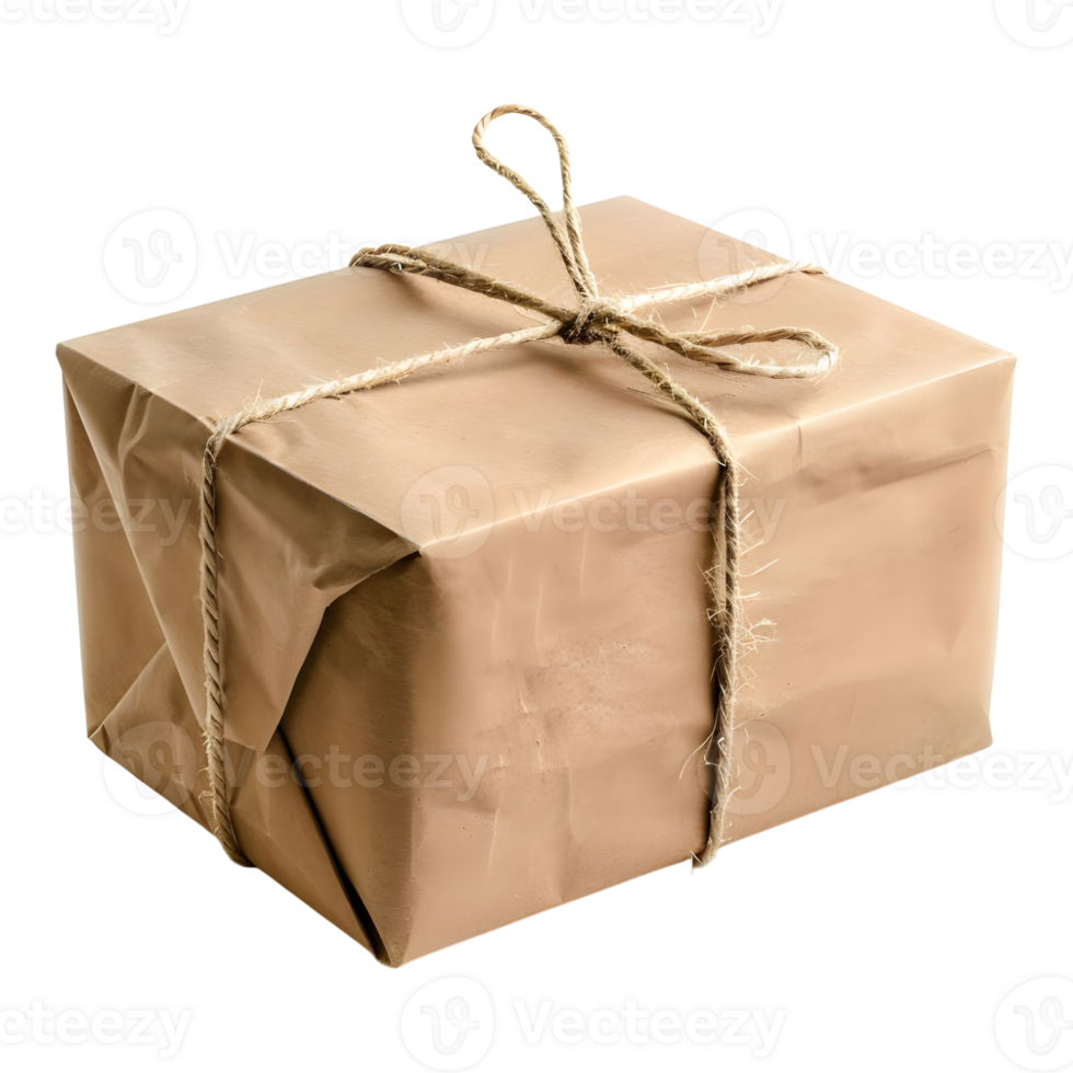 3D Rendering of a Brown Paper Wrapped Gift Box on Transparent Background png