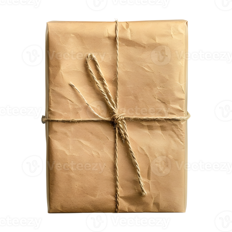 3D Rendering of a Brown Paper Wrapped Gift Box on Transparent Background png