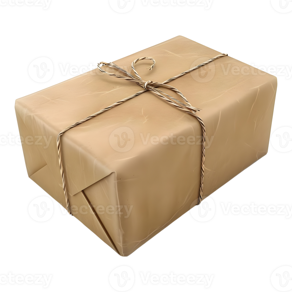 3D Rendering of a Brown Paper Wrapped Gift Box on Transparent Background png