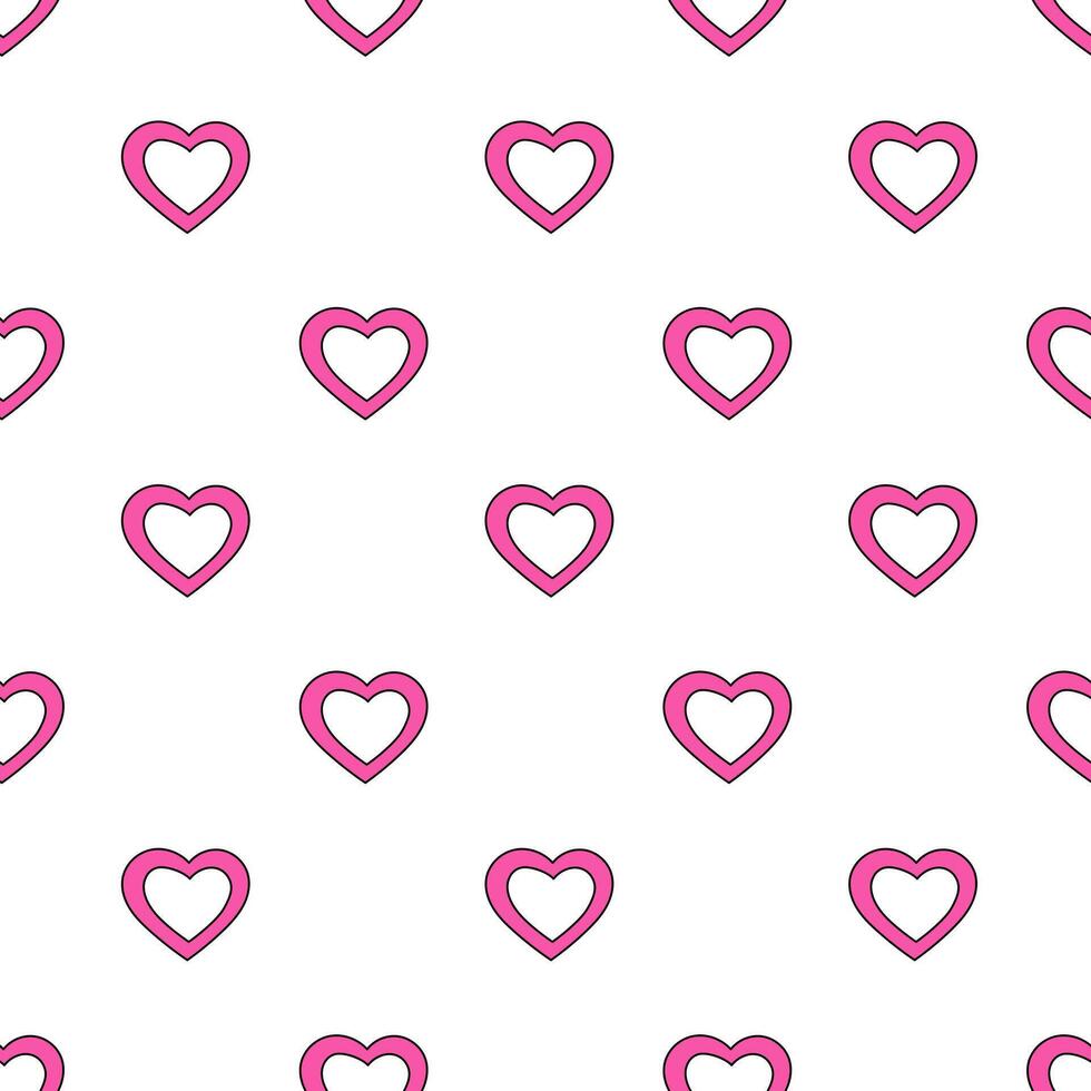 Y2k seamless pattern with abstract pink hearts. Emo 2000s style. flat background. vector