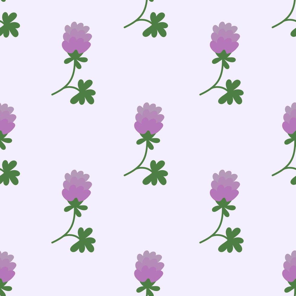 Seamless floral pattern with flower clover. Trefoil illustration. Flat doodle simple plant. Summer or spring background. vector