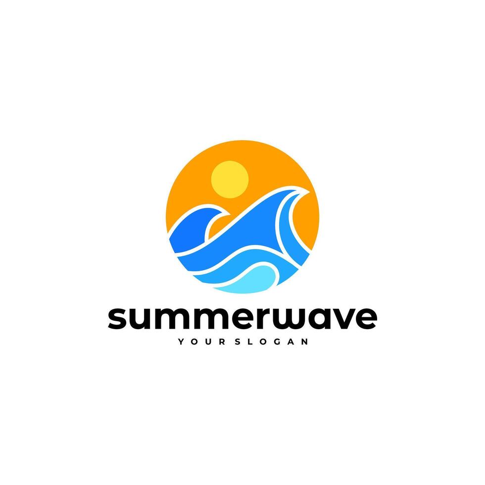 SUMMER WAVE OCEAN SUN LOGO ICON ILLUSTRATION vector