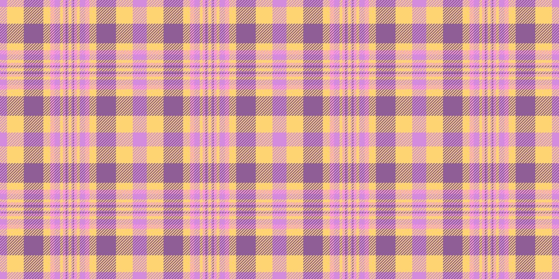 Nice seamless textile background, naked tartan pattern plaid. Plank fabric check texture in purple and amber colors. vector