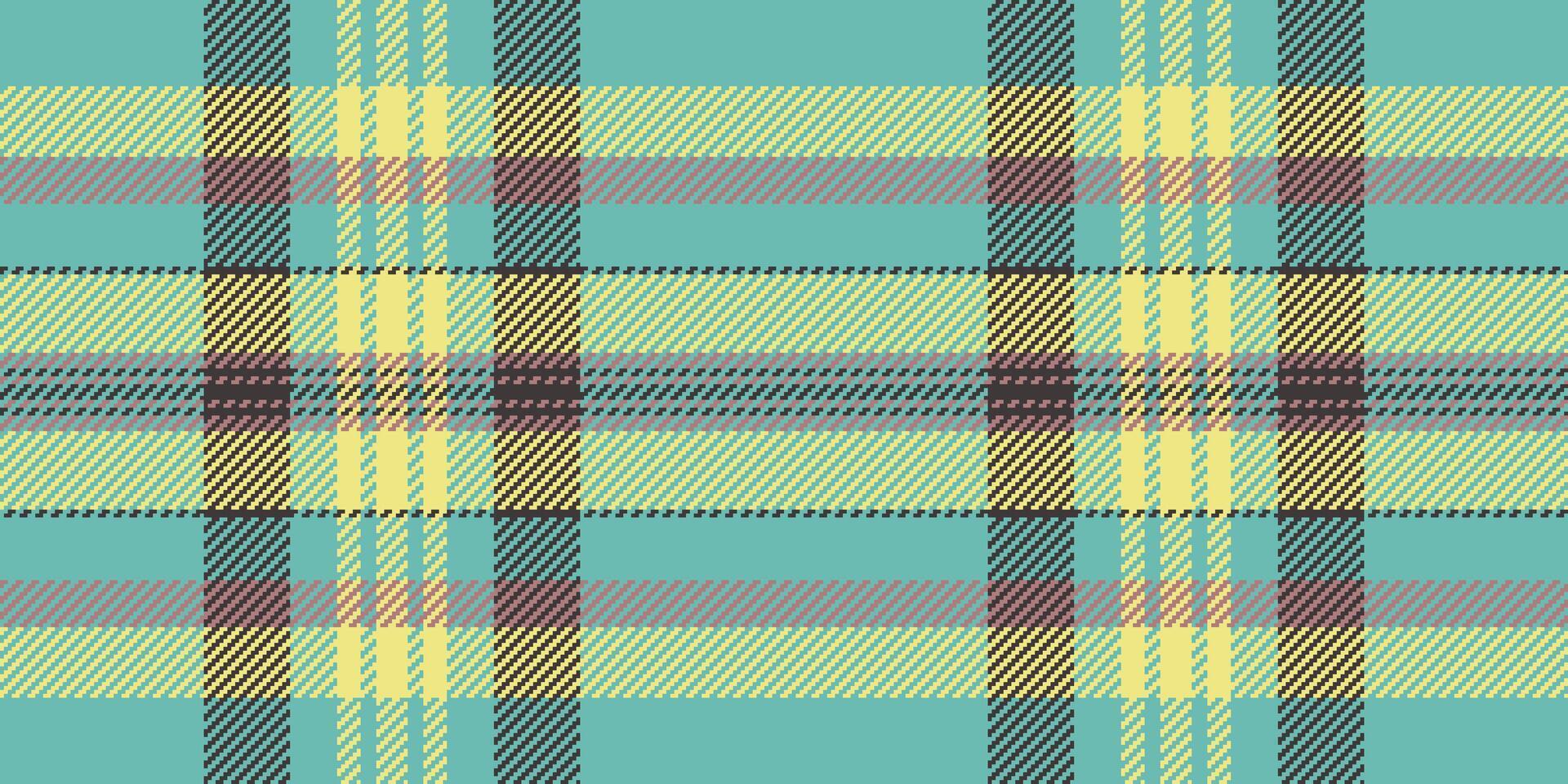 Quilt pattern background texture, victorian textile fabric seamless. Frame plaid tartan check in teal and yellow colors. vector