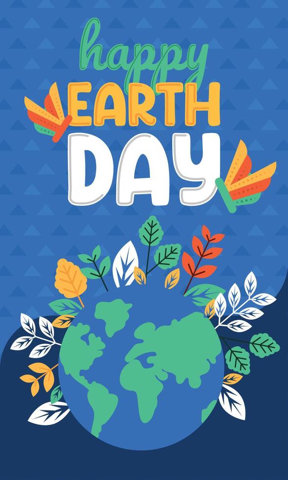 Geometric earth day card Plants and butterflies vector