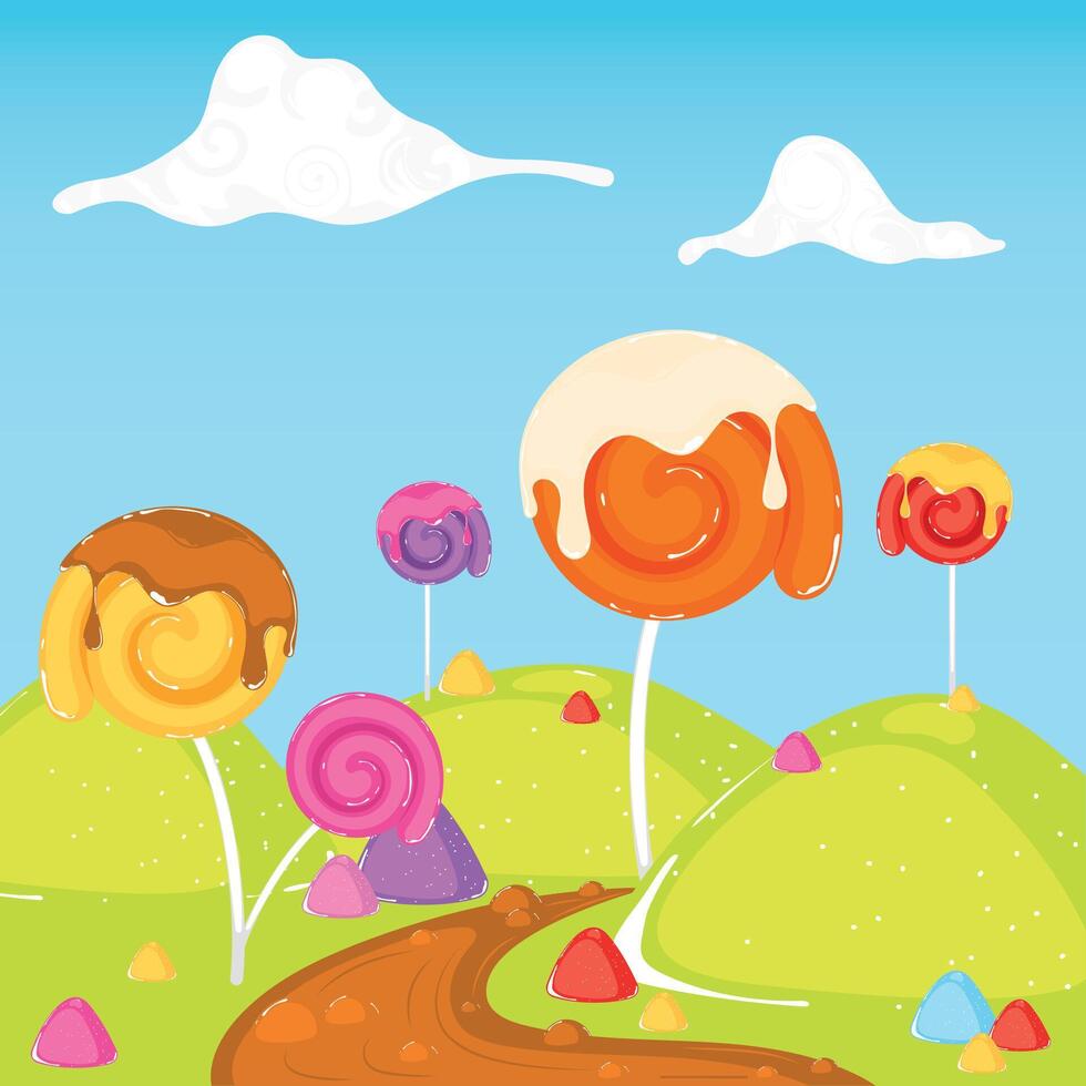 Colored candy land landscape Sweet place vector