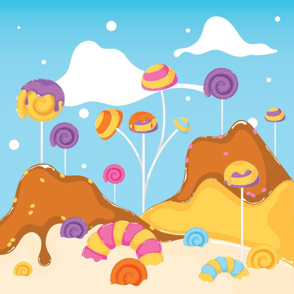 Colored candy land landscape Sweet place vector