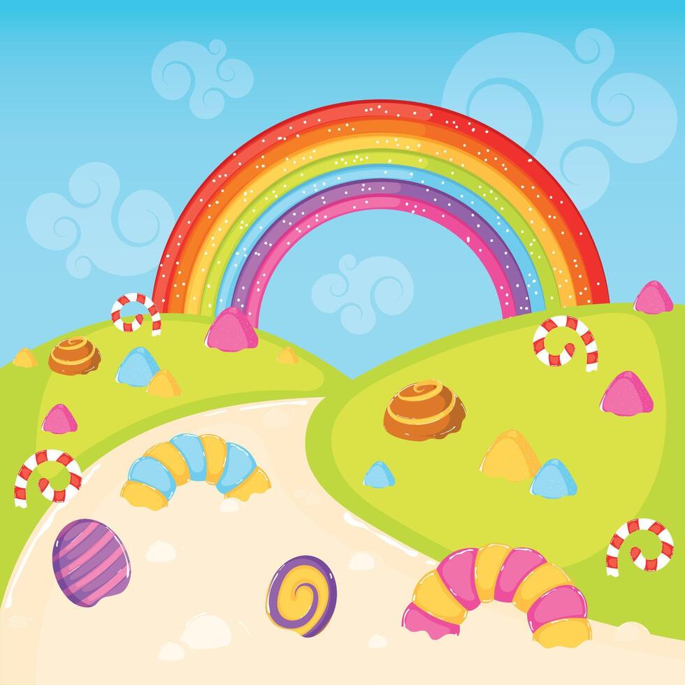 Colored candy land landscape Sweet place vector