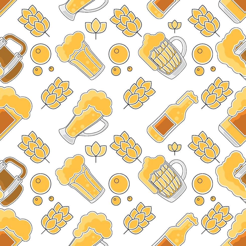 Beer glasses and bottles Colored sketch pattern background vector