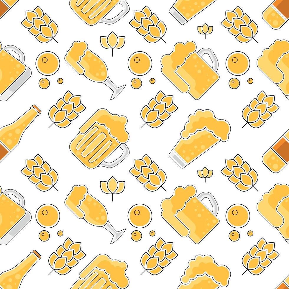 Beer glasses and bottles Colored sketch pattern background vector