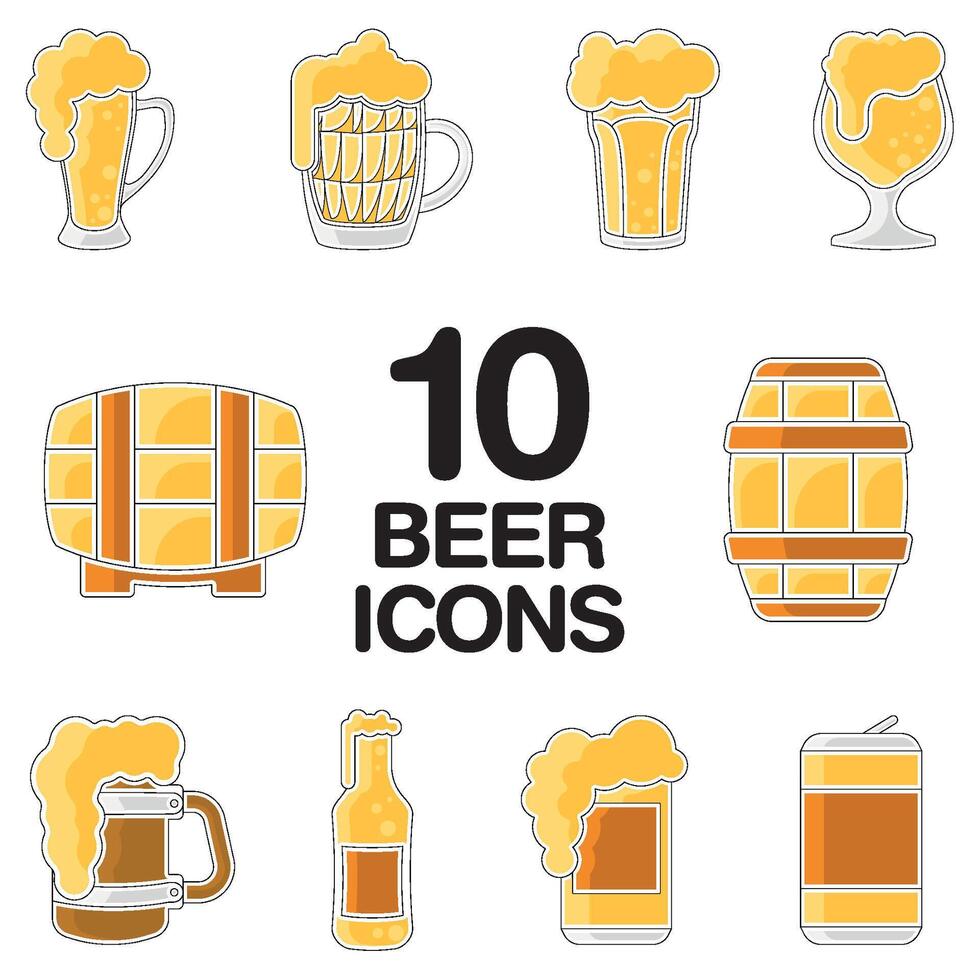 Colored beers sketches Icon set vector