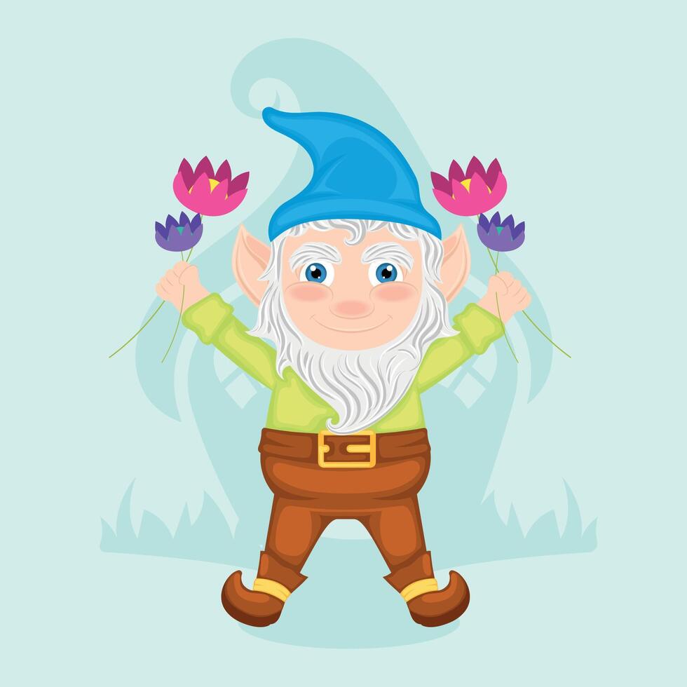 Cute garden gnome character cartoon vector