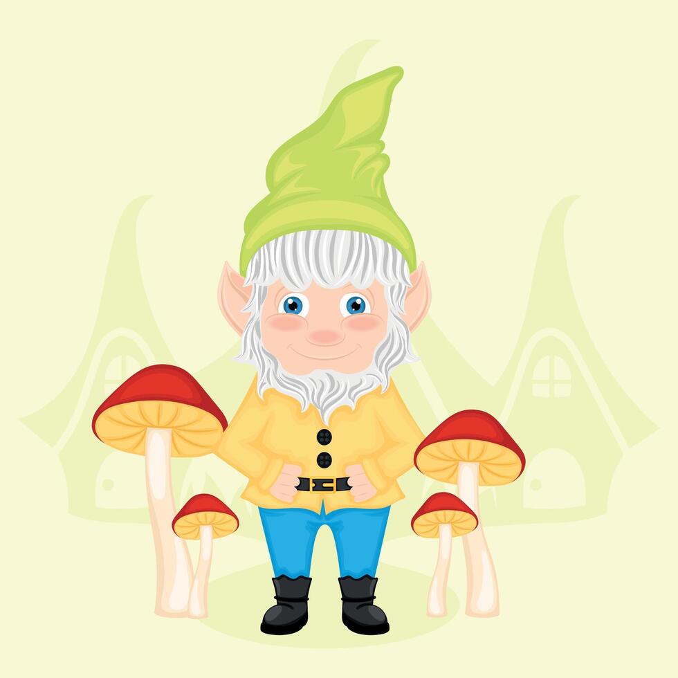 Cute garden gnome character cartoon vector