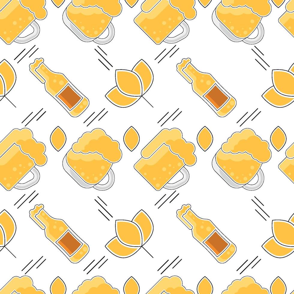 Beer glasses and bottles Colored sketch pattern background vector